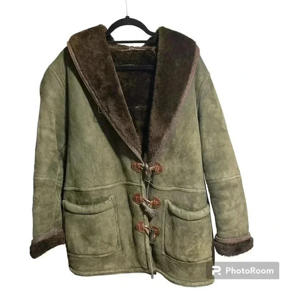 Timberland Shearling Fur Lining Jacket green brown medium men - Picture 1 of 10